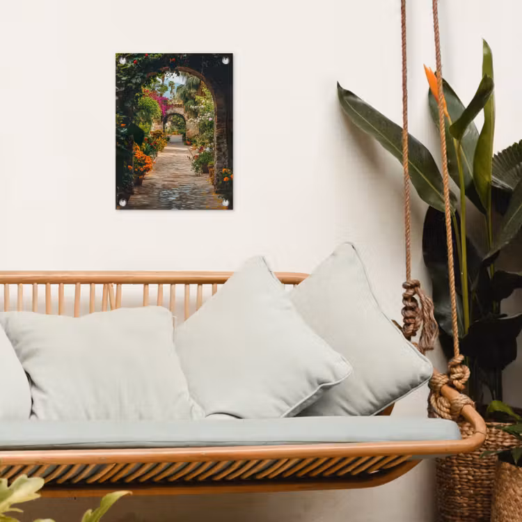 Tuinposter - Doorkijk - Bloemen - Poort - Stenen — 4