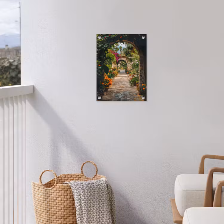 Tuinposter - Doorkijk - Bloemen - Poort - Stenen — 5