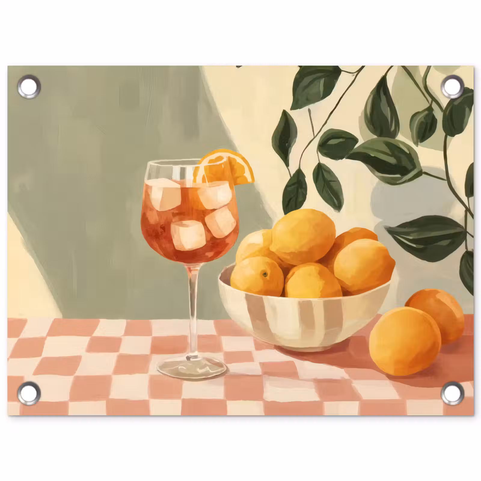 Tuinposter - Citroenen - Glas - Tafelkleed - Geblokt — 1