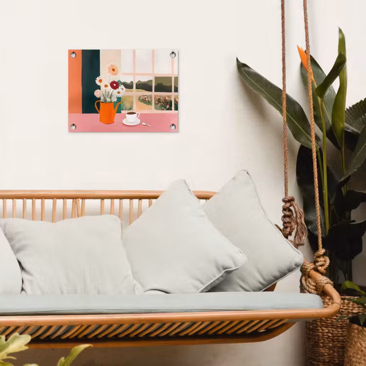 Tuinposter - Bloemen - Koffie - Raam — 4
