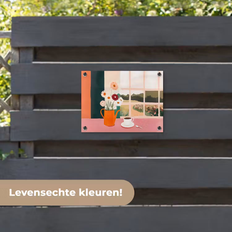 Tuinposter - Bloemen - Koffie - Raam — 6