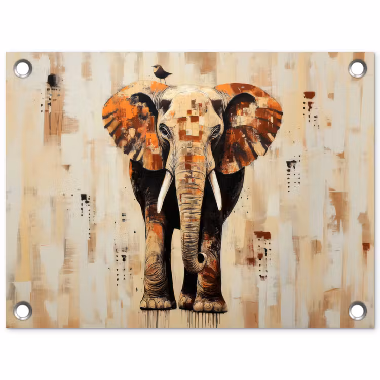 Tuinposter - Olifant - Slurf - Mozaïek - Abstract — 1