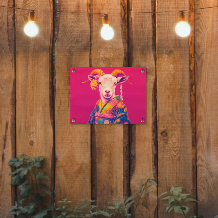 Tuinposter - Geit - Hoorns - Kimono - Kleurrijk — 3