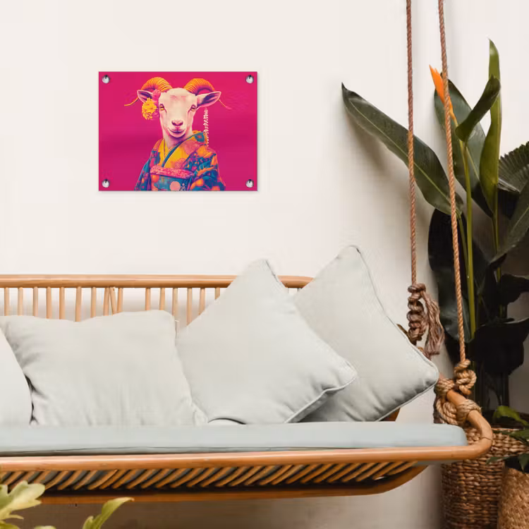 Tuinposter - Geit - Hoorns - Kimono - Kleurrijk — 4