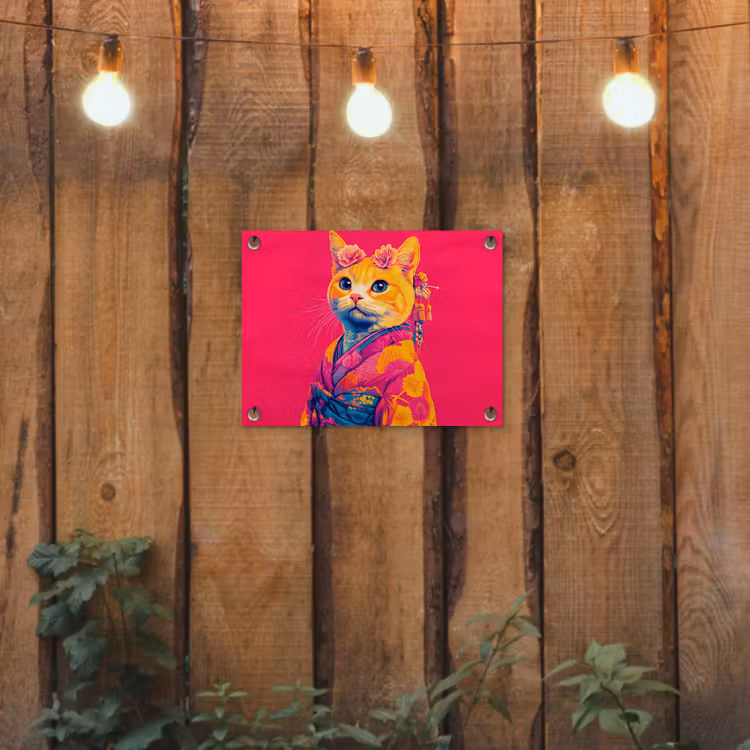 Tuinposter - Kat - Kimono - Bloemen - Roze — 2