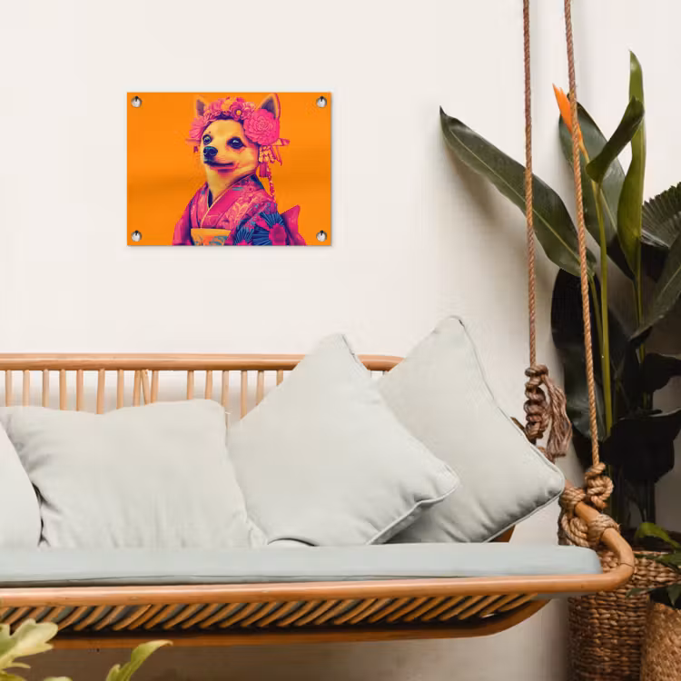 Tuinposter - Kimono - Hondje - Bloemenkroon - Oranje — 4