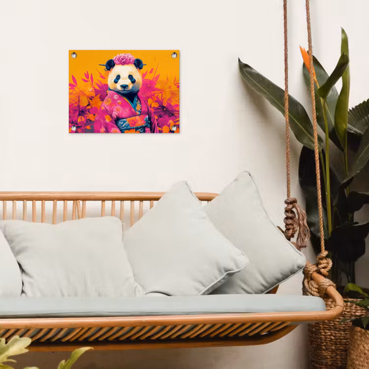 Tuinposter - Kimono - Roze - Panda - Bloemenkroon — 4