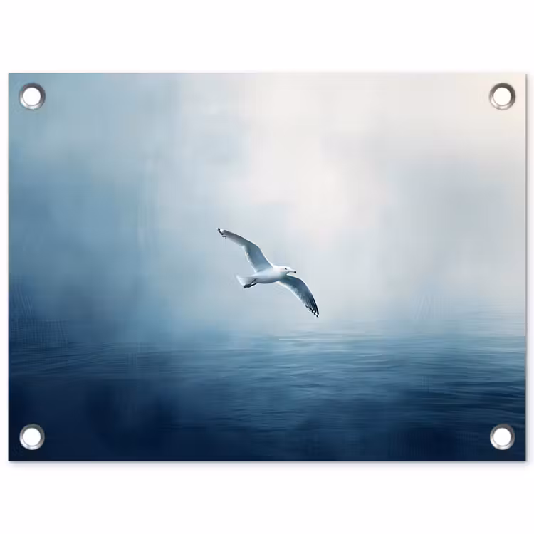 Tuinposter - Meeuw - Wit - Zee - Mistig — 1