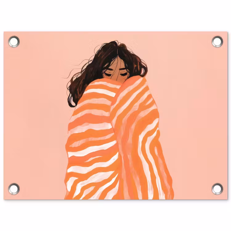 Tuinposter - Meisje - Deken - Gestreept - Oranje — 1