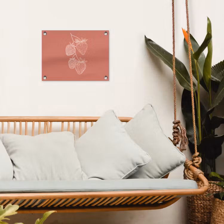 Tuinposter - Minimalistisch - Illustratie - Aardbei - Tak — 4
