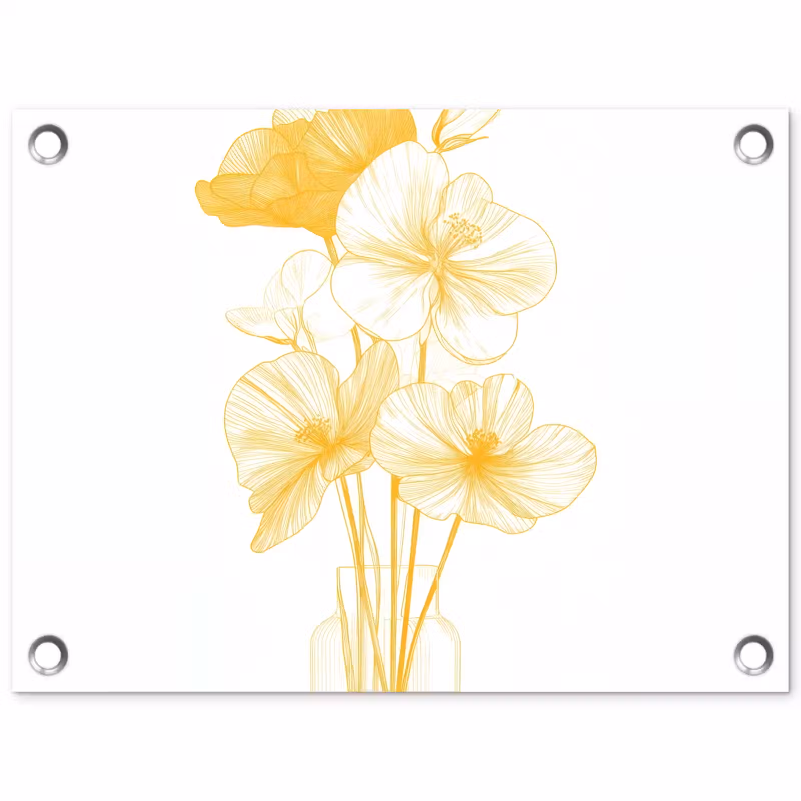 Tuinposter - Lijntekening - Bloemen - Geel - Vaas — 1
