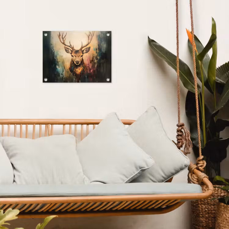 Tuinposter - Hert - Geverfd - Gewei - Bruin — 4