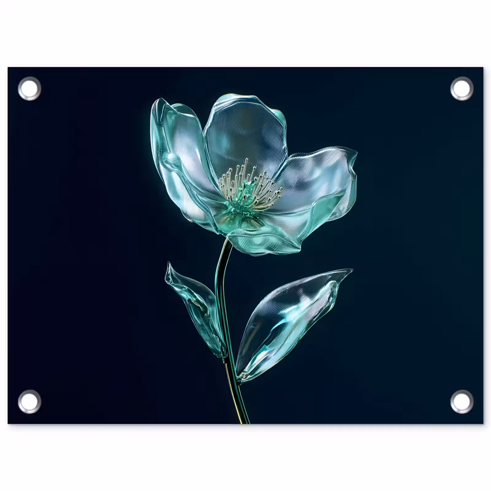Tuinposter - Bladeren - Bloem - Glazen - Donkerblauw — 1
