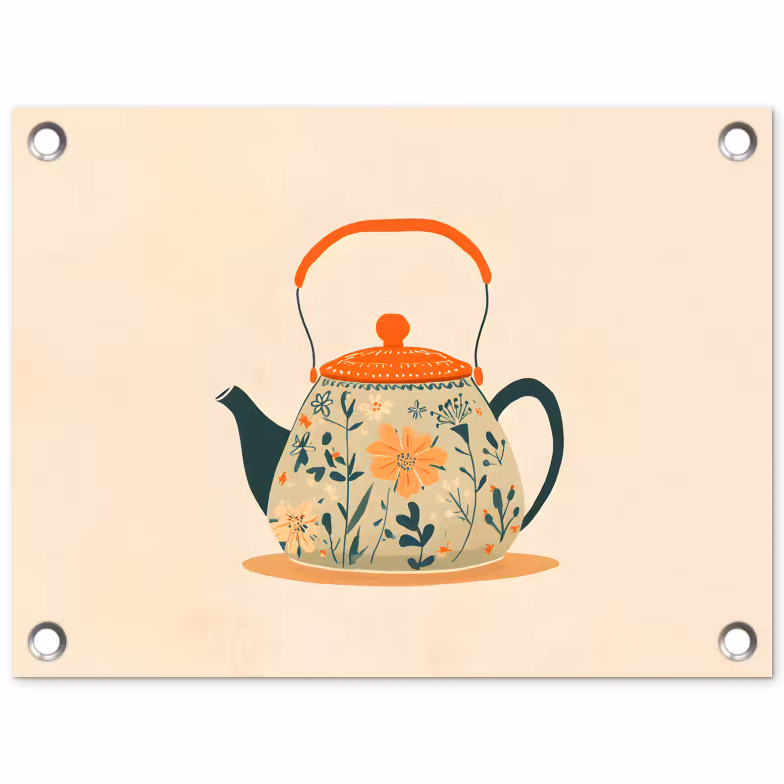 Tuinposter - Oranje - Theepot - Bloemen - Bladeren — 1