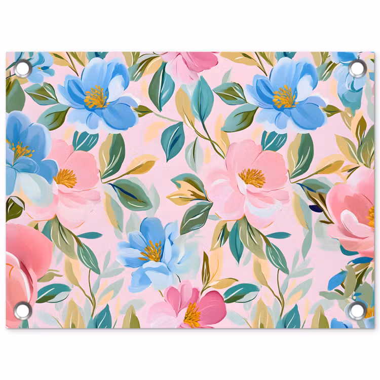 Tuinposter - Blauw - Roze - Bloemen — 1