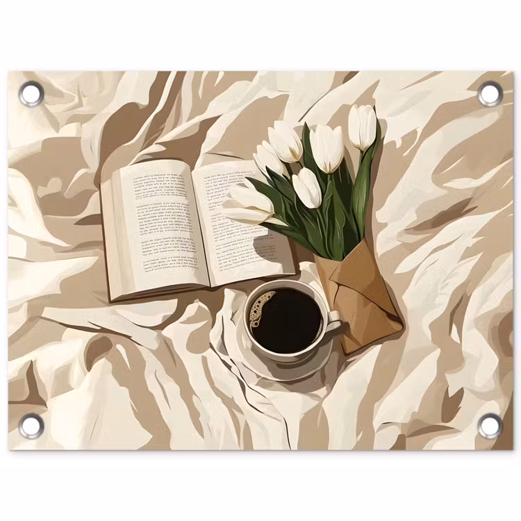 Tuinposter - Boek - Illustratie - Tulpen - Koffie — 1