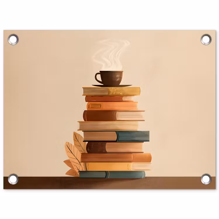 Tuinposter - Boeken - Toren - Koffie - Beige — 1