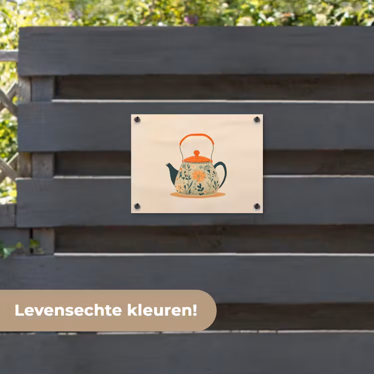 Tuinposter - Oranje - Theepot - Bloemen - Bladeren — 6