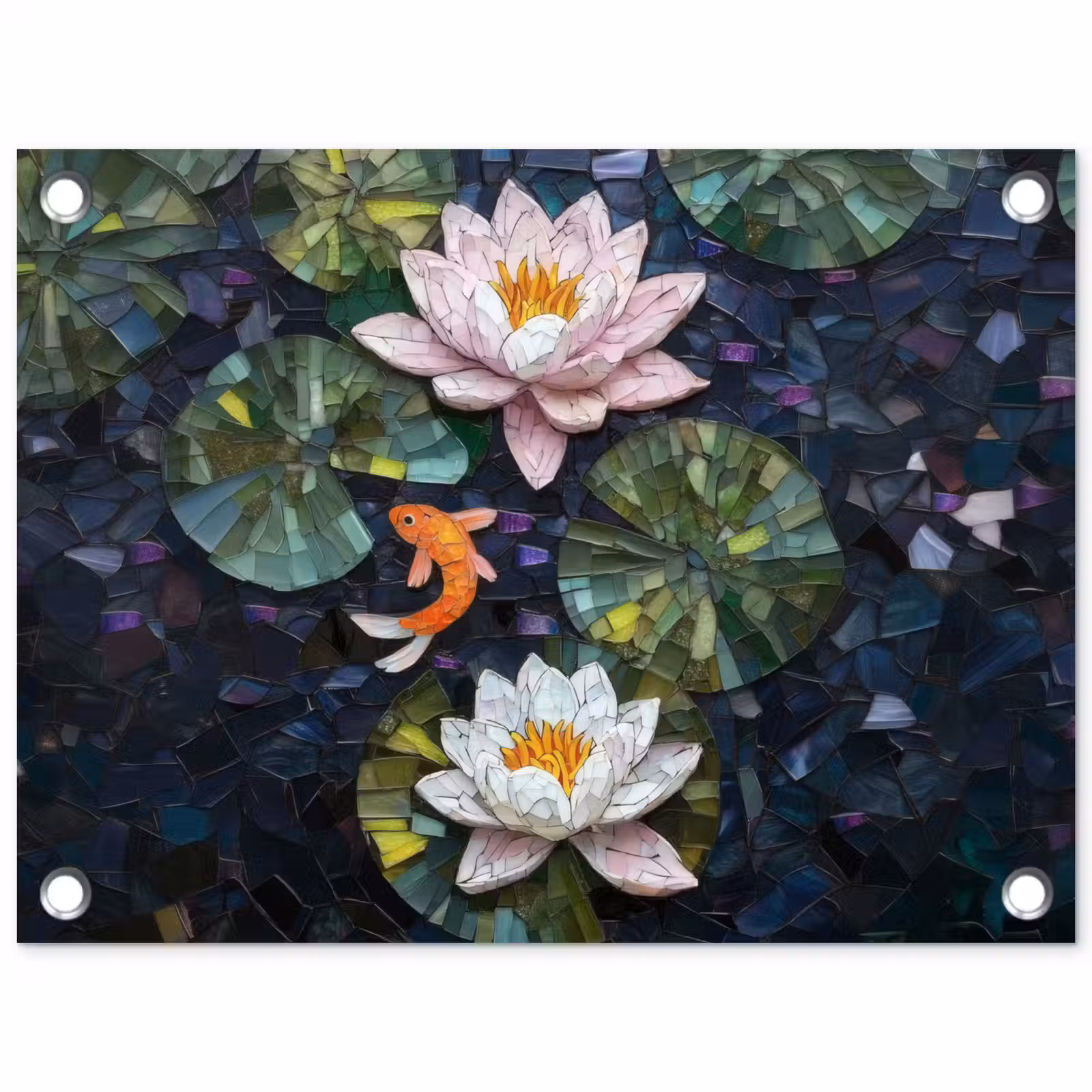 Tuinposter - Glasstukjes - Leliebladeren - Vis - Oranje — 1