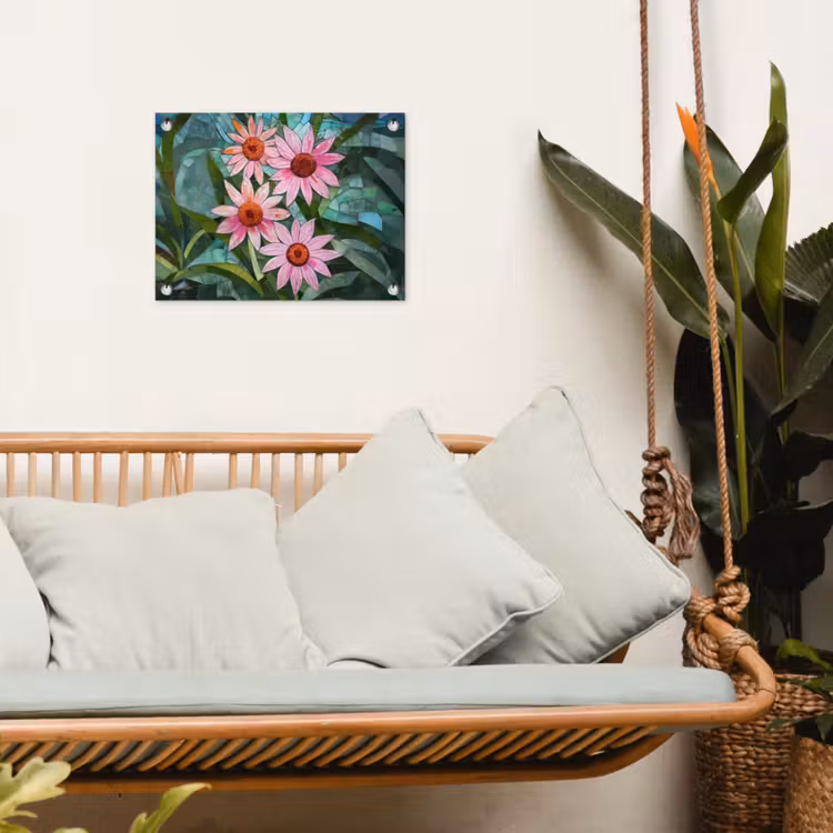 Tuinposter - Bloemen - Roze - Glasmozaïek — 4