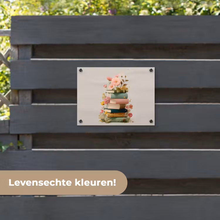 Tuinposter - Boeken - Stapel - Bloemen - Kleurrijk — 6