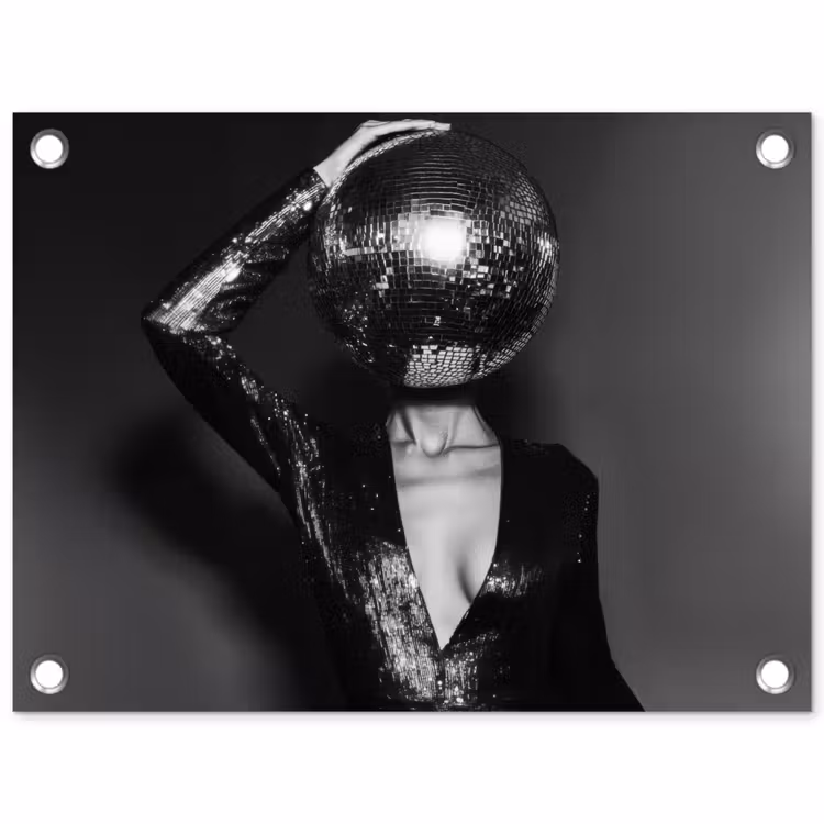Tuinposter - Discobal - Gezicht - Glamour - Zwart — 1