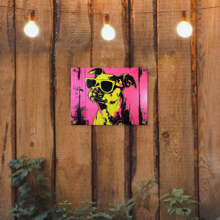 Tuinposter - Hond - Zonnebril - Roze - Art — 3