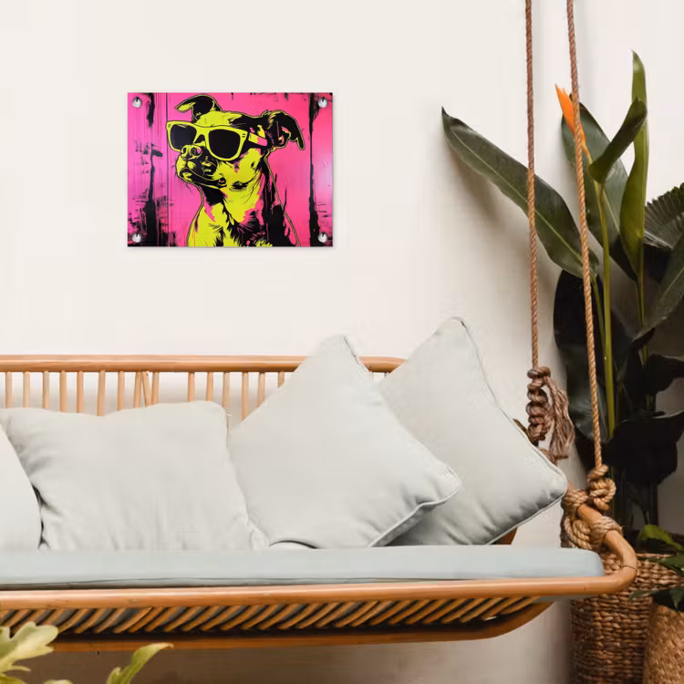 Tuinposter - Hond - Zonnebril - Roze - Art — 4