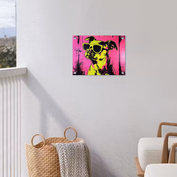 Tuinposter - Hond - Zonnebril - Roze - Art — 5