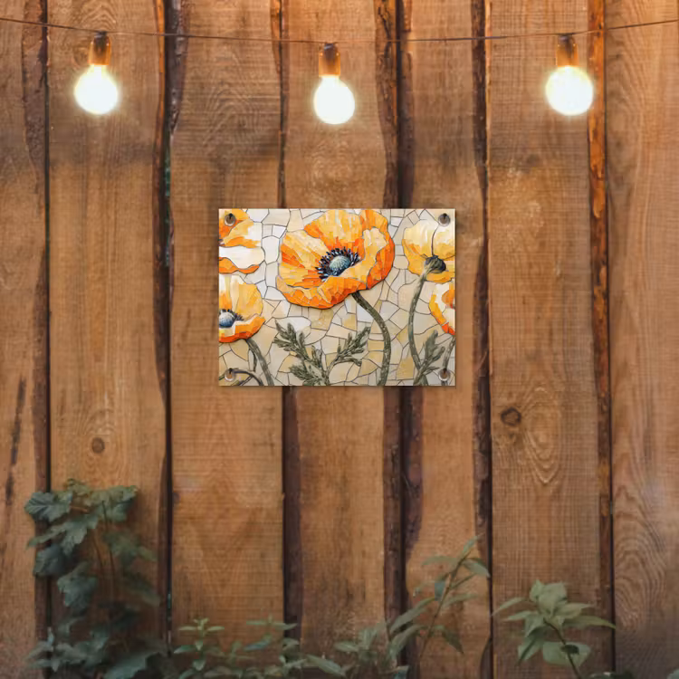 Tuinposter - Klaprozen - Oranje - Mozaïek - Bladeren — 3