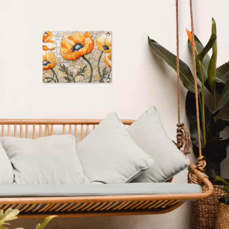 Tuinposter - Klaprozen - Oranje - Mozaïek - Bladeren — 4