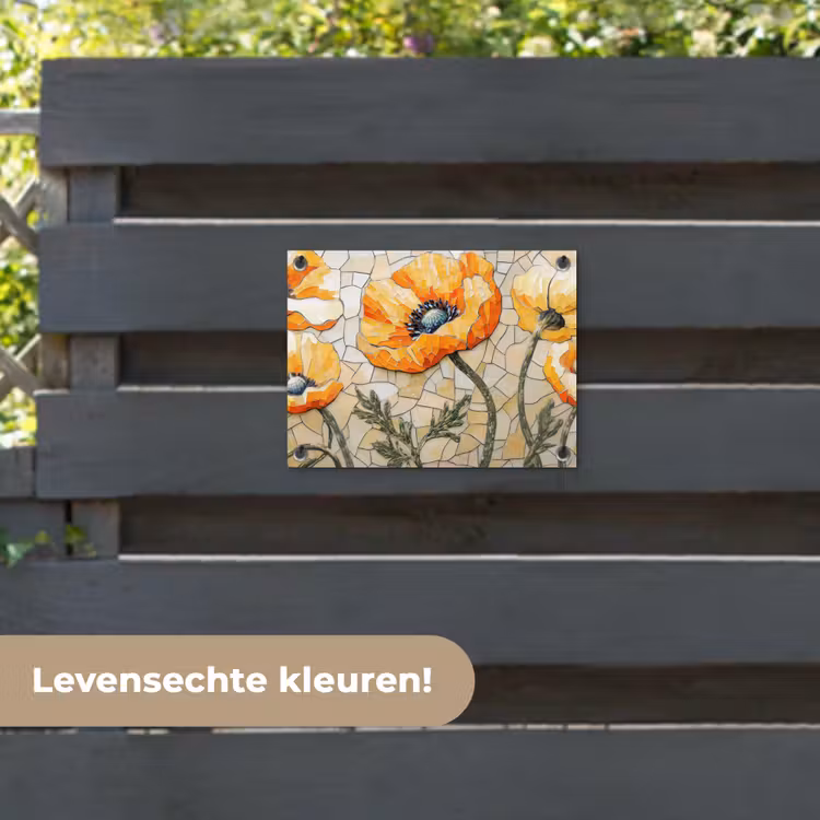 Tuinposter - Klaprozen - Oranje - Mozaïek - Bladeren — 6
