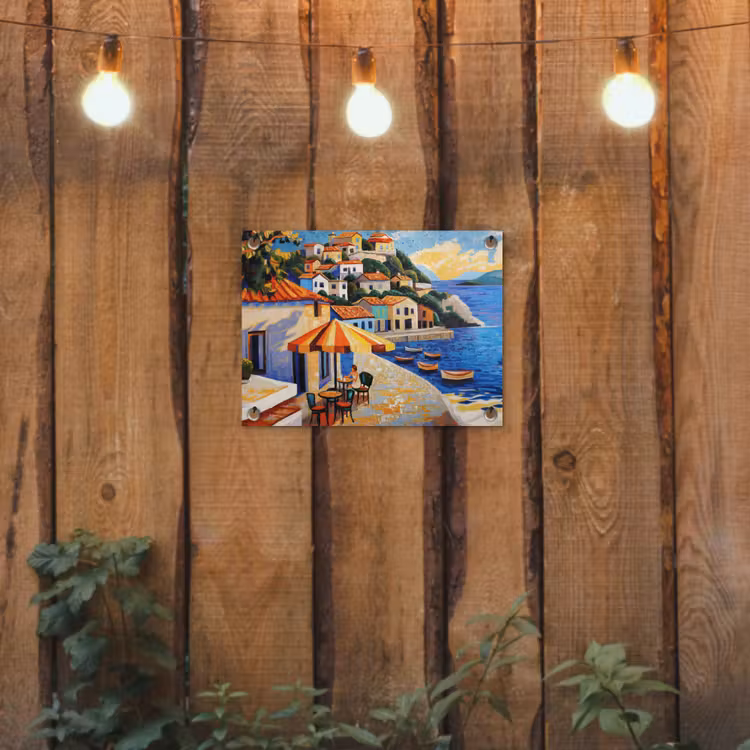 Tuinposter - Kustdorp - Huisjes - Mozaïek - Zee — 3