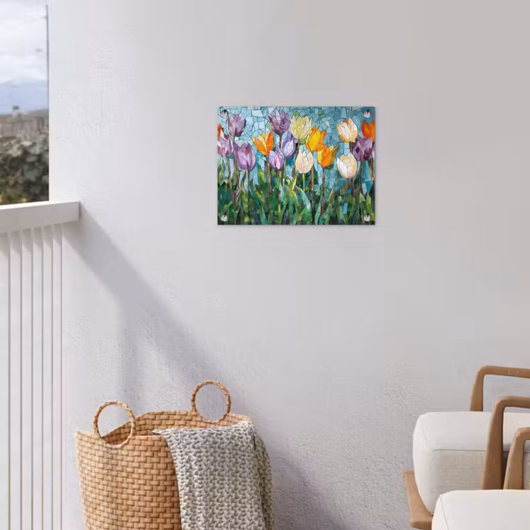 Tuinposter - Mozaïek - Veld - Tulpen - Kleurrijk — 5