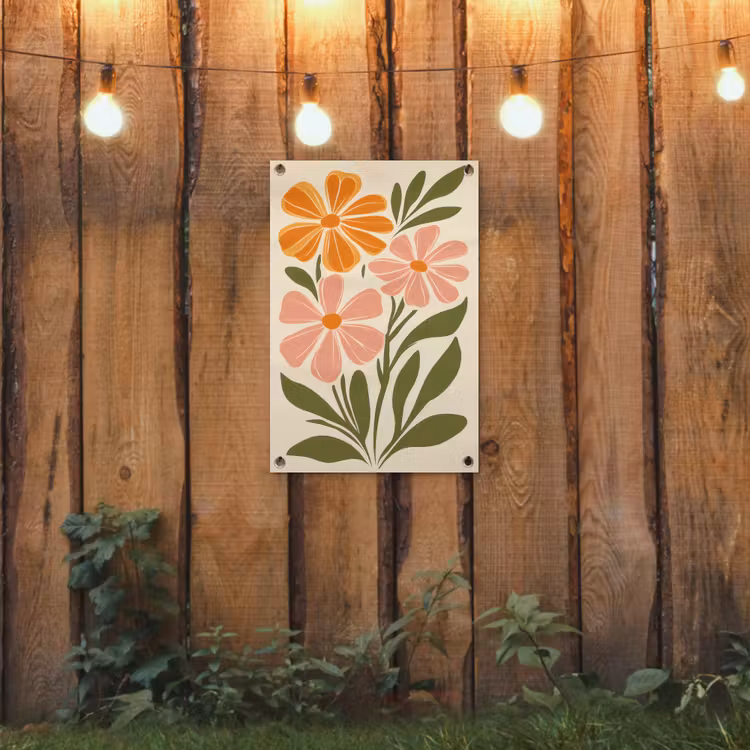 Tuinposter - Minimalistisch - Bloemen - Bladeren - Roze — 3