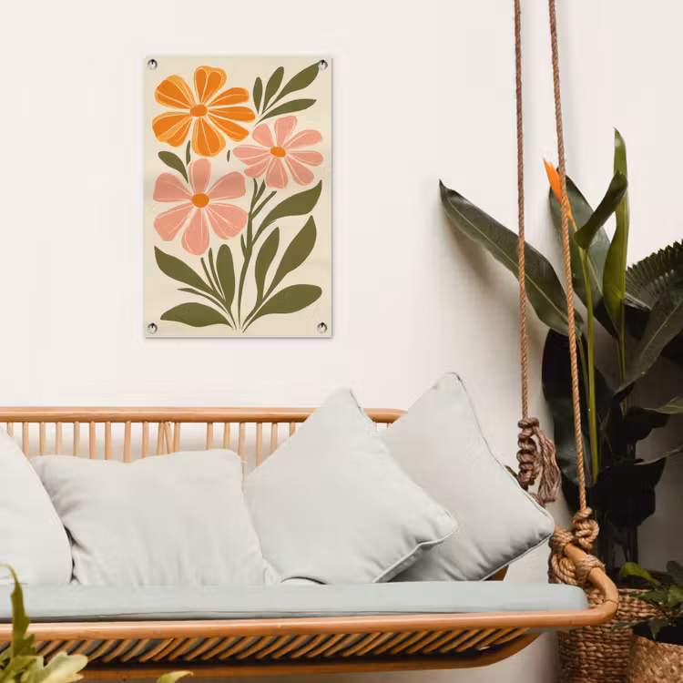 Tuinposter - Minimalistisch - Bloemen - Bladeren - Roze — 4