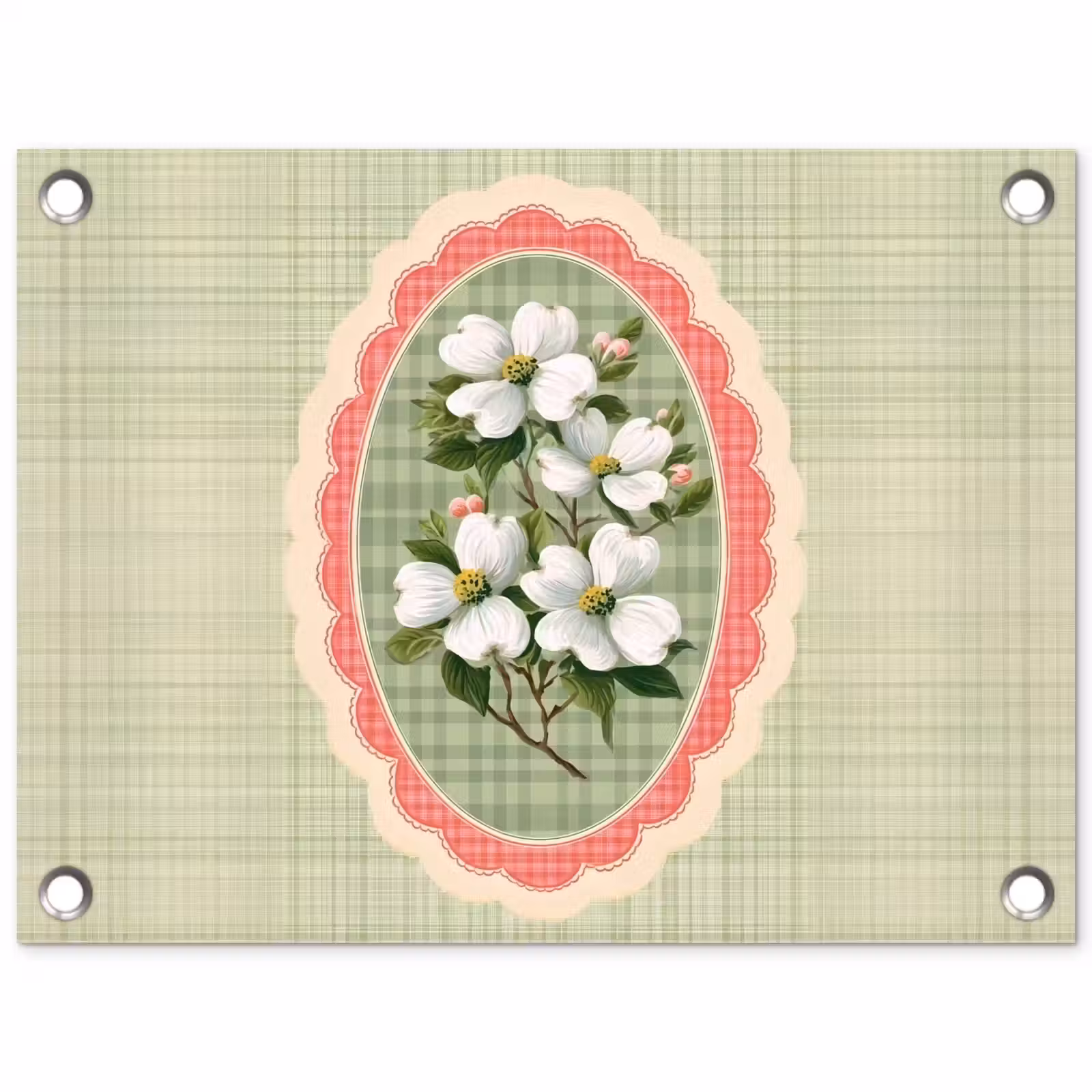 Tuinposter - Bloemen - Illustratie - Geruit - Groen — 1
