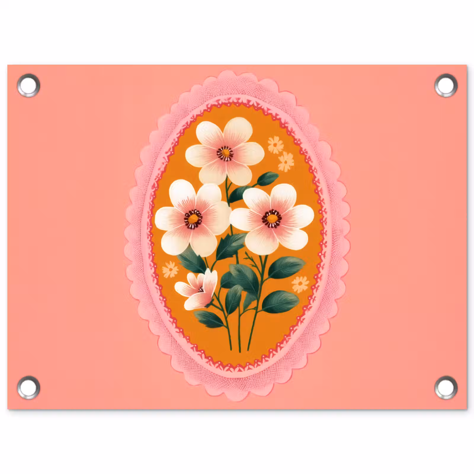 Tuinposter - Illustratie - Bloemen - Rand - Roze — 1