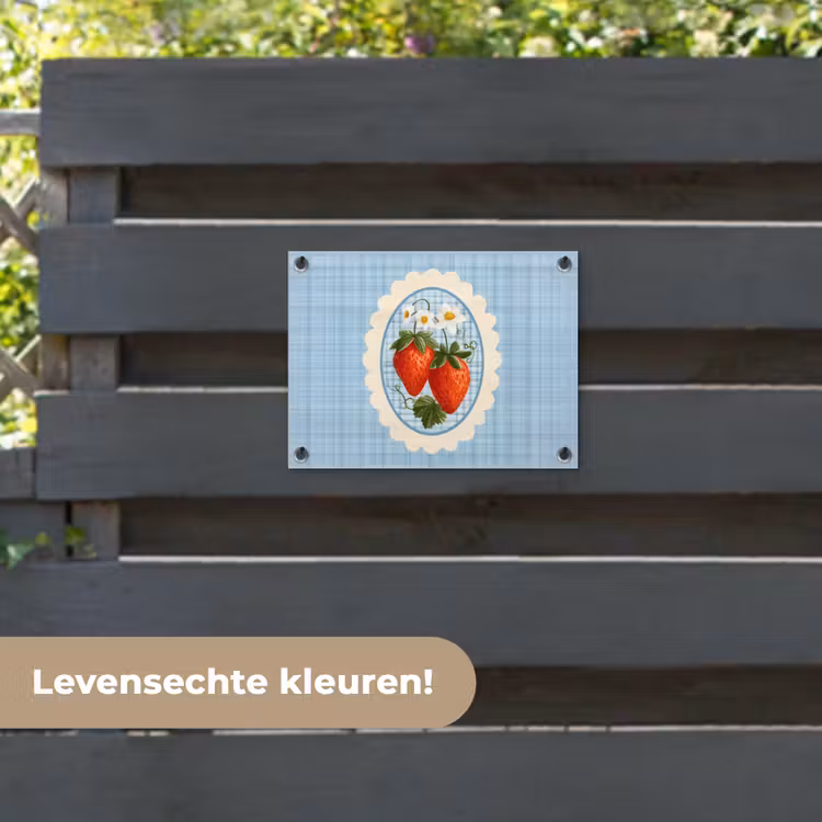 Tuinposter - Aardbeien - Lijst - Rood - Geruit — 6