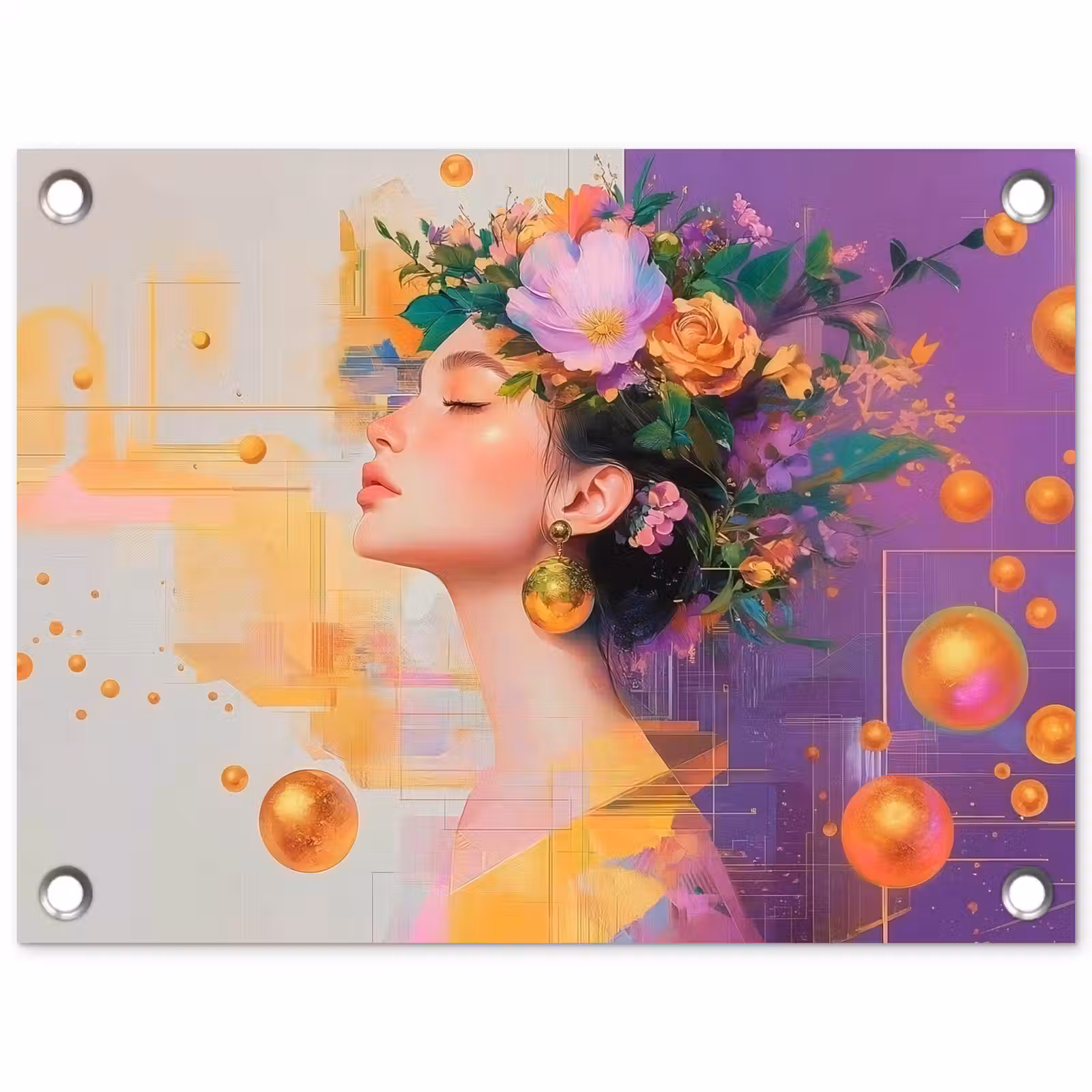 Tuinposter - Abstract - Vrouw - Bloemenkroon - Goud — 1