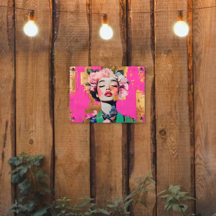 Tuinposter - Bloemenkroon - Goud - Vrouw - Portret — 2