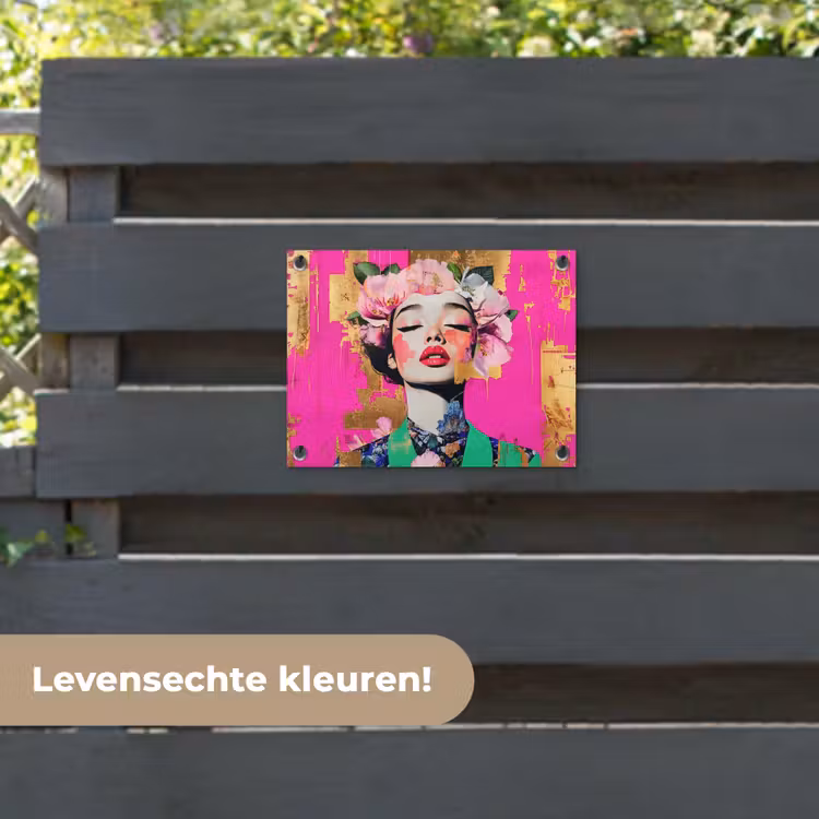 Tuinposter - Bloemenkroon - Goud - Vrouw - Portret — 6