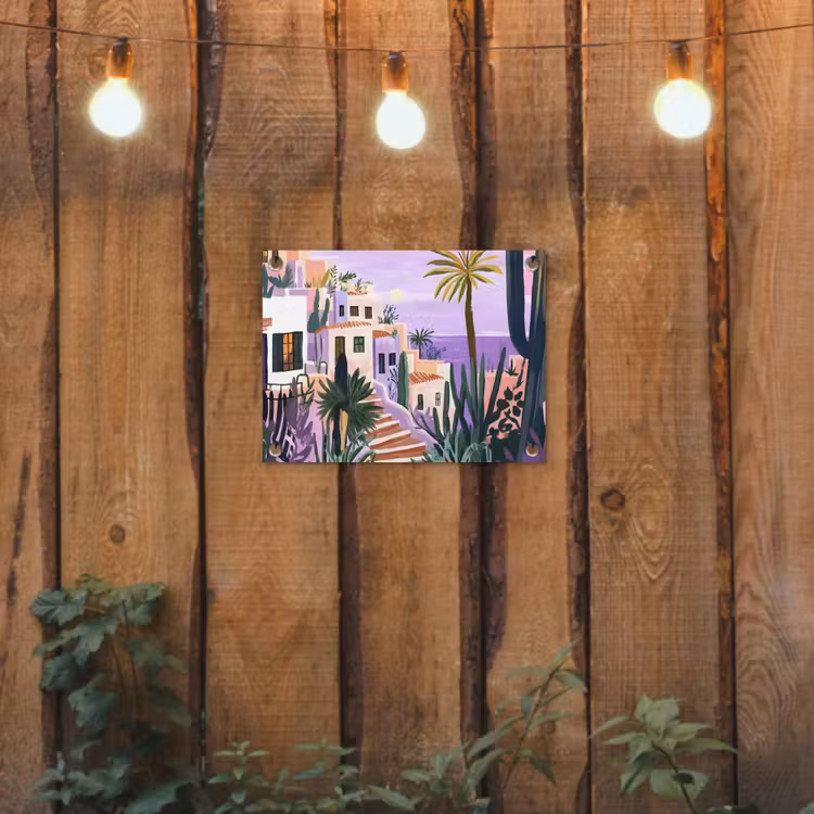 Tuinposter - Huizen - Minimalistisch - Palmbomen - Kust — 3