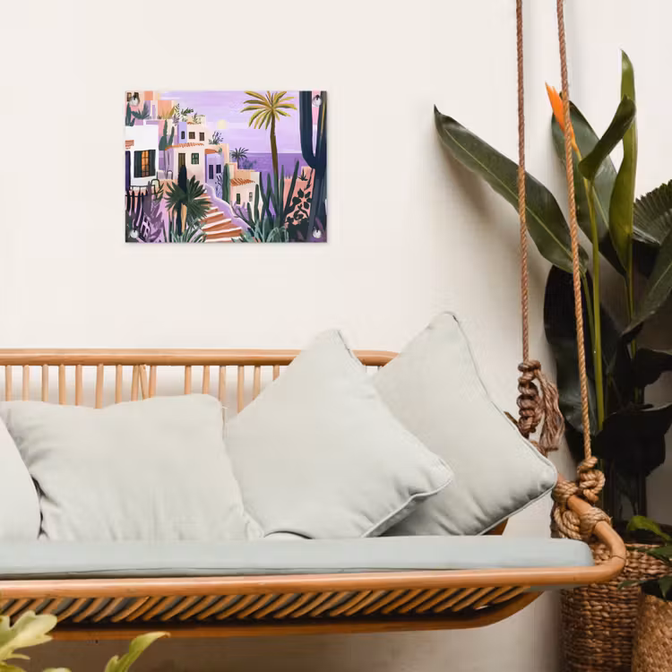 Tuinposter - Huizen - Minimalistisch - Palmbomen - Kust — 4