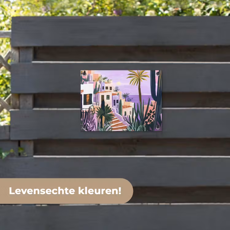 Tuinposter - Huizen - Minimalistisch - Palmbomen - Kust — 6