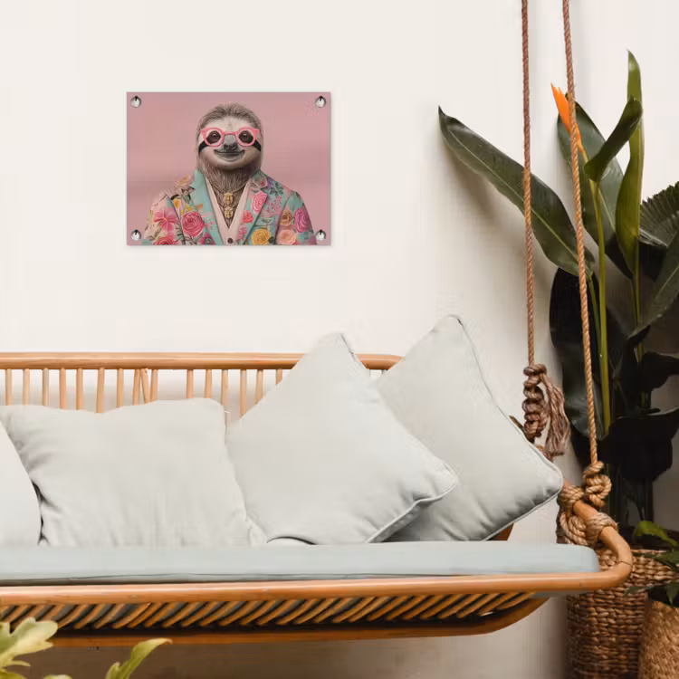 Tuinposter - Luiaard - Bloemenprint - Bril - Roze — 4