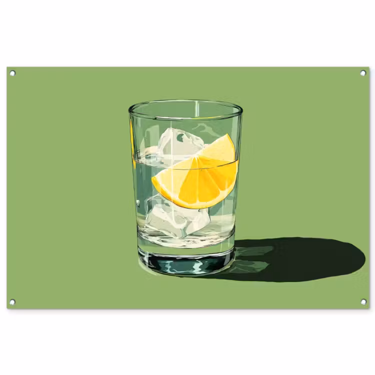 Tuinposter - Glas - Citroen - Ijsblokjes - Groen — 1