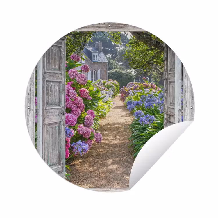 Tuinposter - Doorkijk - Hortensia - Bloemen — 1