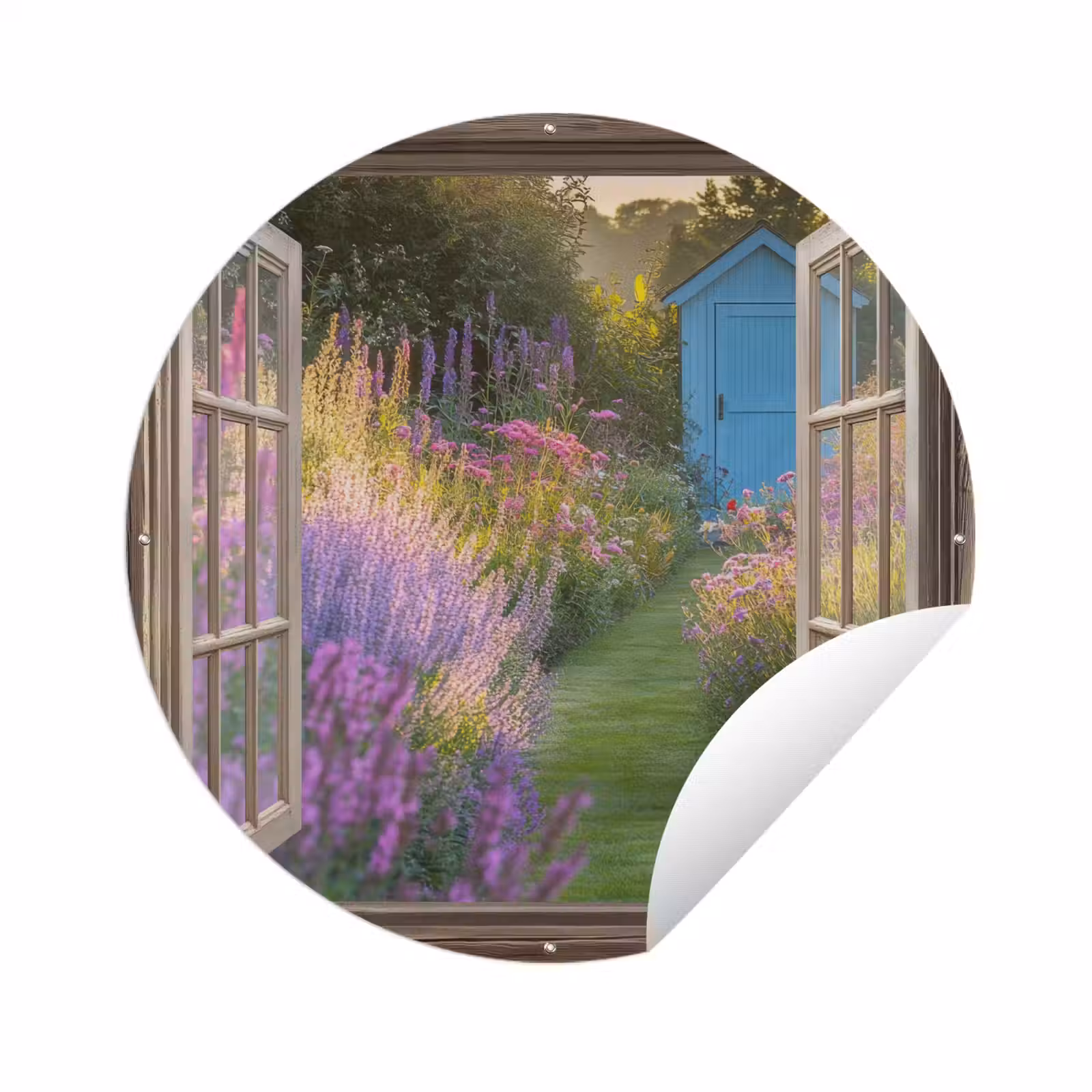 Tuinposter - Doorkijk - Bloemen - Raam - Natuur — 1