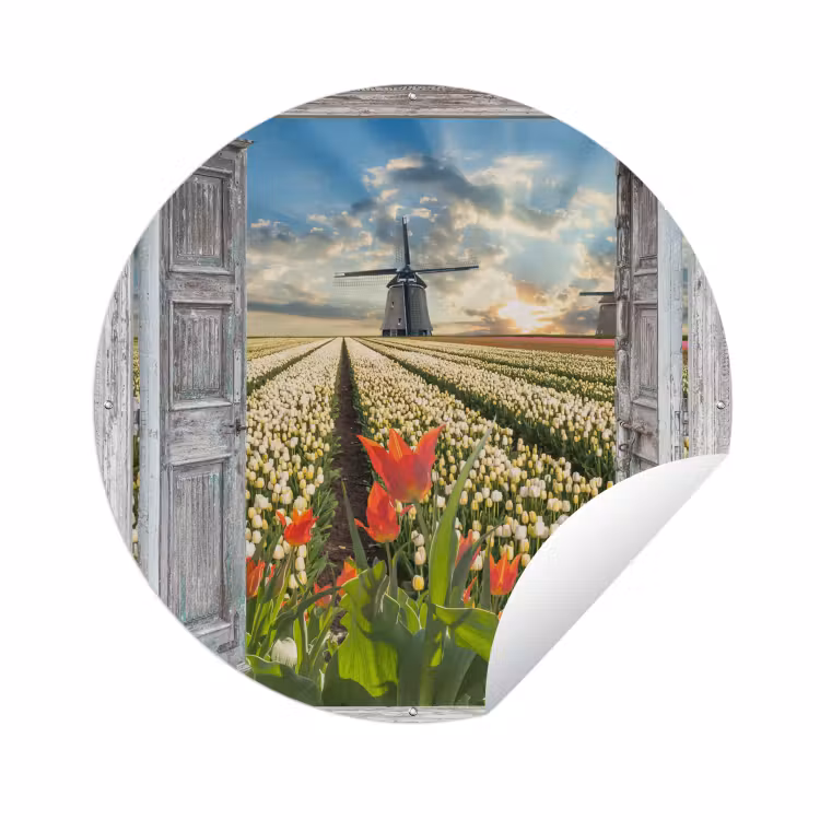 Tuinposter - Bloemen - Molen - Lente - Doorkijk — 1